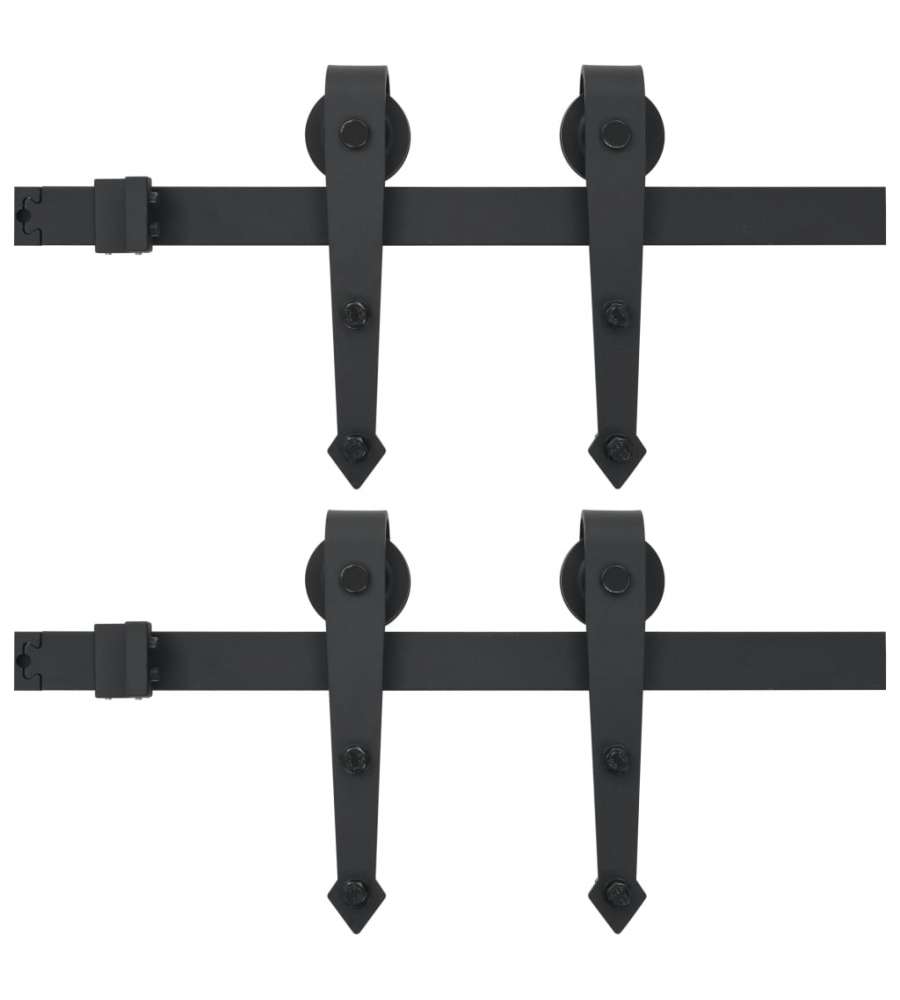 Kit di Binari per Porte Scorrevoli 2 pz 200 cm Acciaio Nero