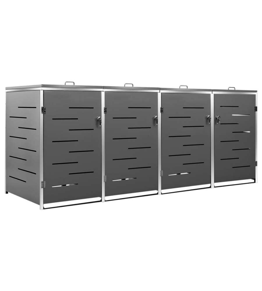 Copri Bidoni Pattume Quadruplo 276,5x77,5x115,5cm Acciaio Inox