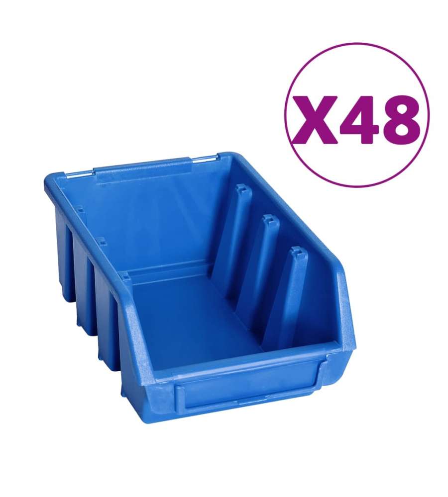  Kit Contenitori 128 pz con Pannelli a Parete Blu e Nero