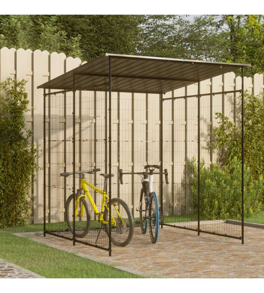 Tettoia per Biciclette 190x190x222 cm in Acciaio Nero