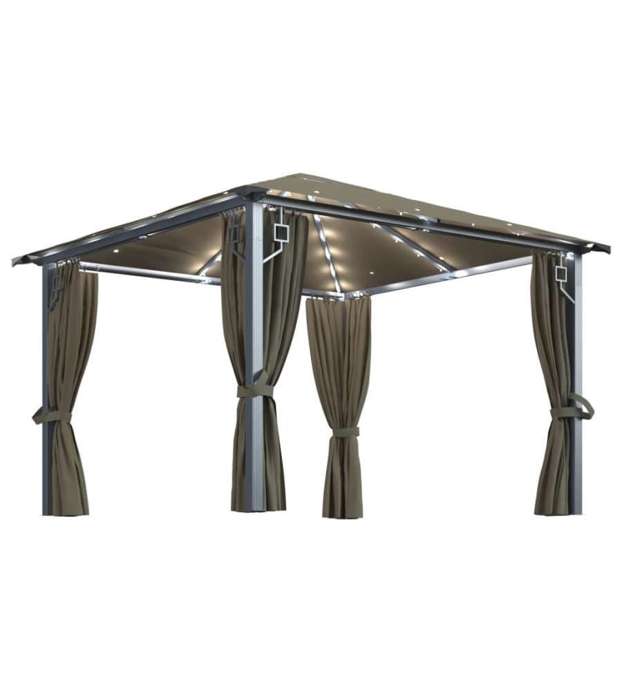 Gazebo con Tende e Luci LED 300x300 cm Grigio Talpa Alluminio