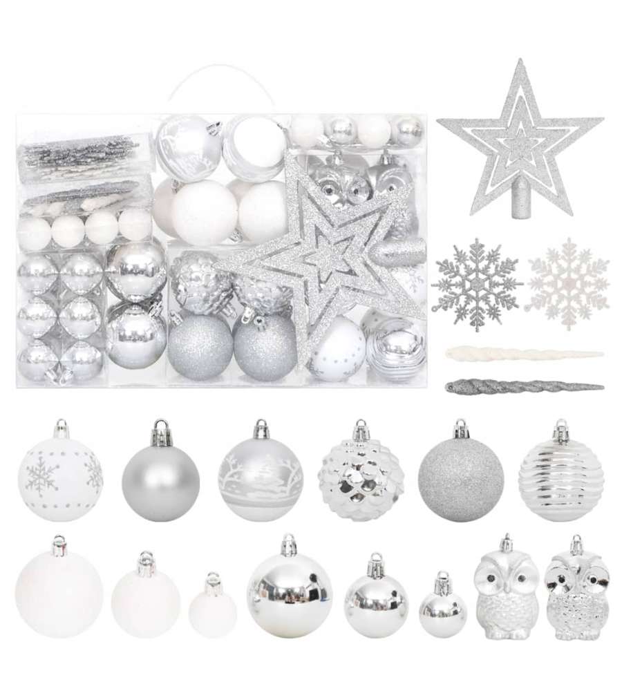 Set Addobbi di Natale 108 pz Argento e Bianco