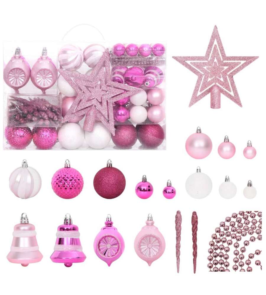 Set Addobbi di Natale 108 pz Bianco e Rosa