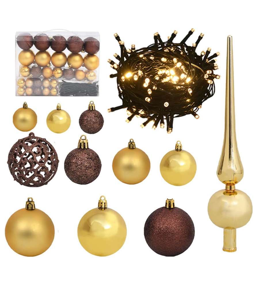 Set Natale con 61 Palline Punta e 150 Luci LED Oro e Bronzo