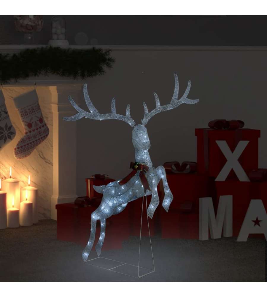 Renna Volante di Natale con 120 LED Argento e Bianco Freddo