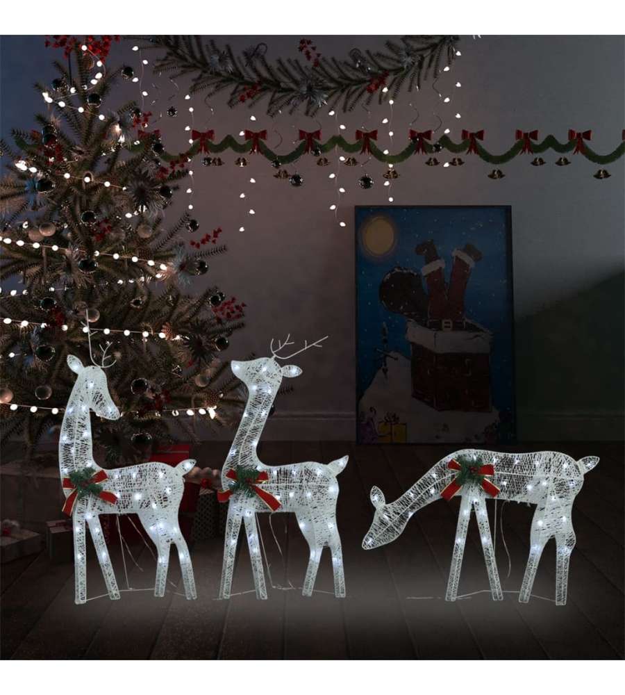 vidaXL Ornamenti Natalizi - Famiglia di Renne Luminose - Bianco Freddo