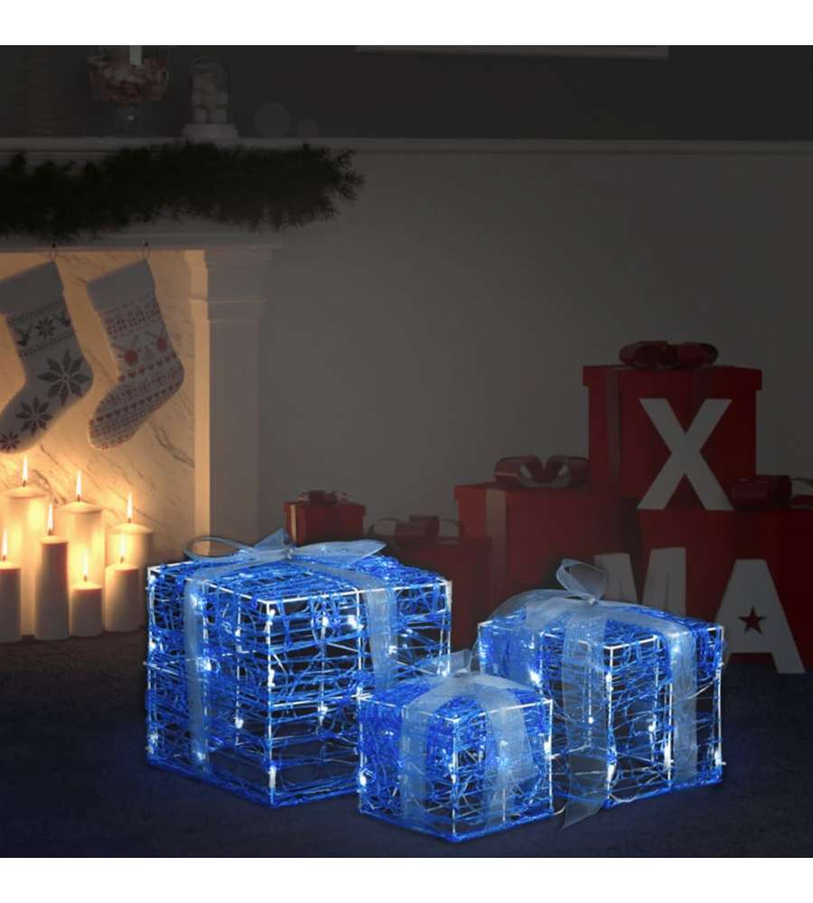Scatole Regalo Decorative Natale in Acrilico 3 pz Bianco Freddo