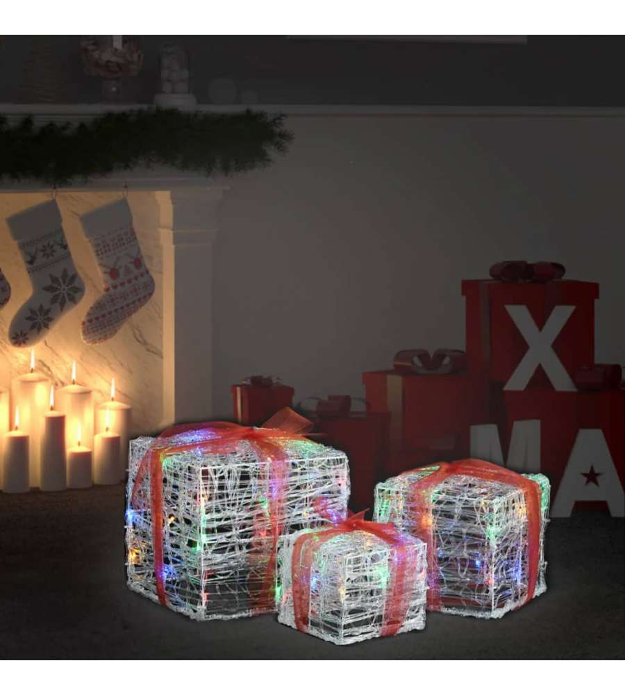 Scatole Regalo Decorative Natale in Acrilico 3 pz Colorate