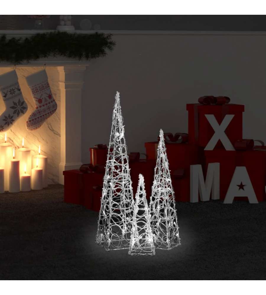 Set Coni Luce LED Decorativi Acrilici Bianco Freddo 30/45/60cm