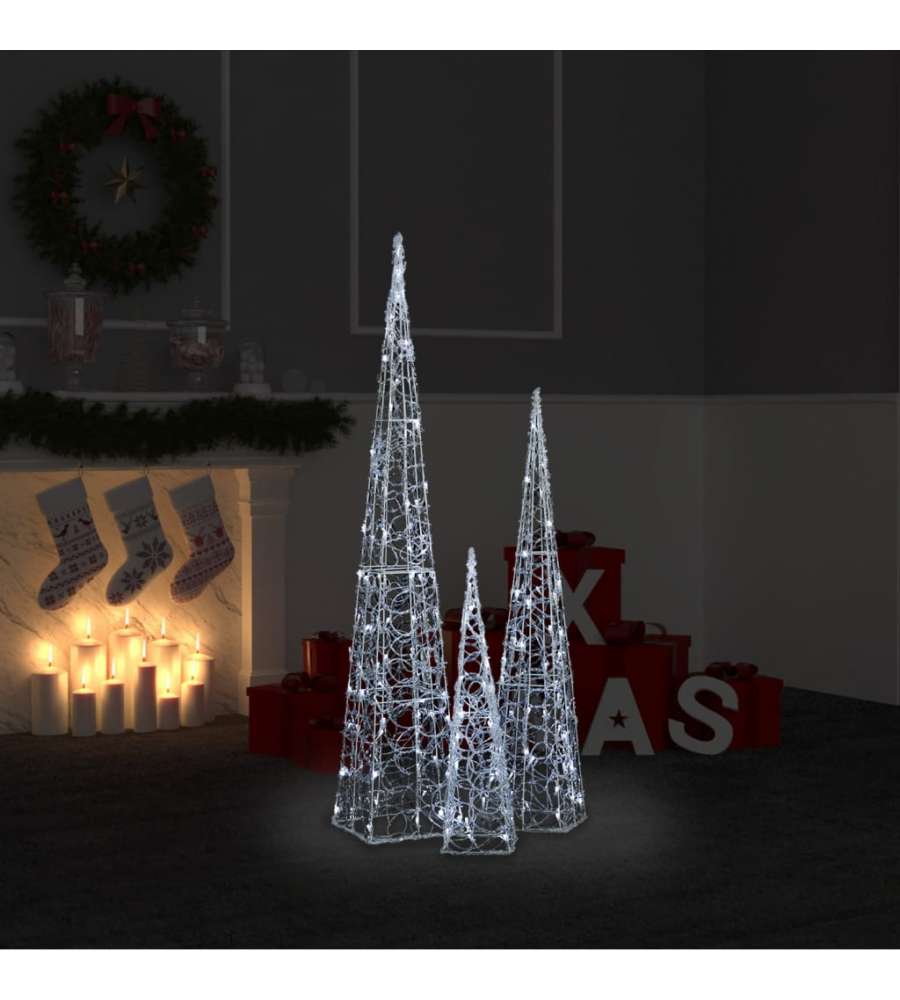 Set Coni Luce LED Acrilico Decorativo Bianco Freddo 60/90/120cm