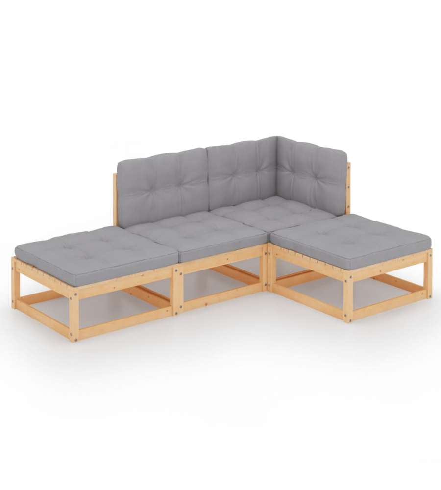 Set Divani da Giardino 4 pz con Cuscini Legno Massello di Pino 3076524