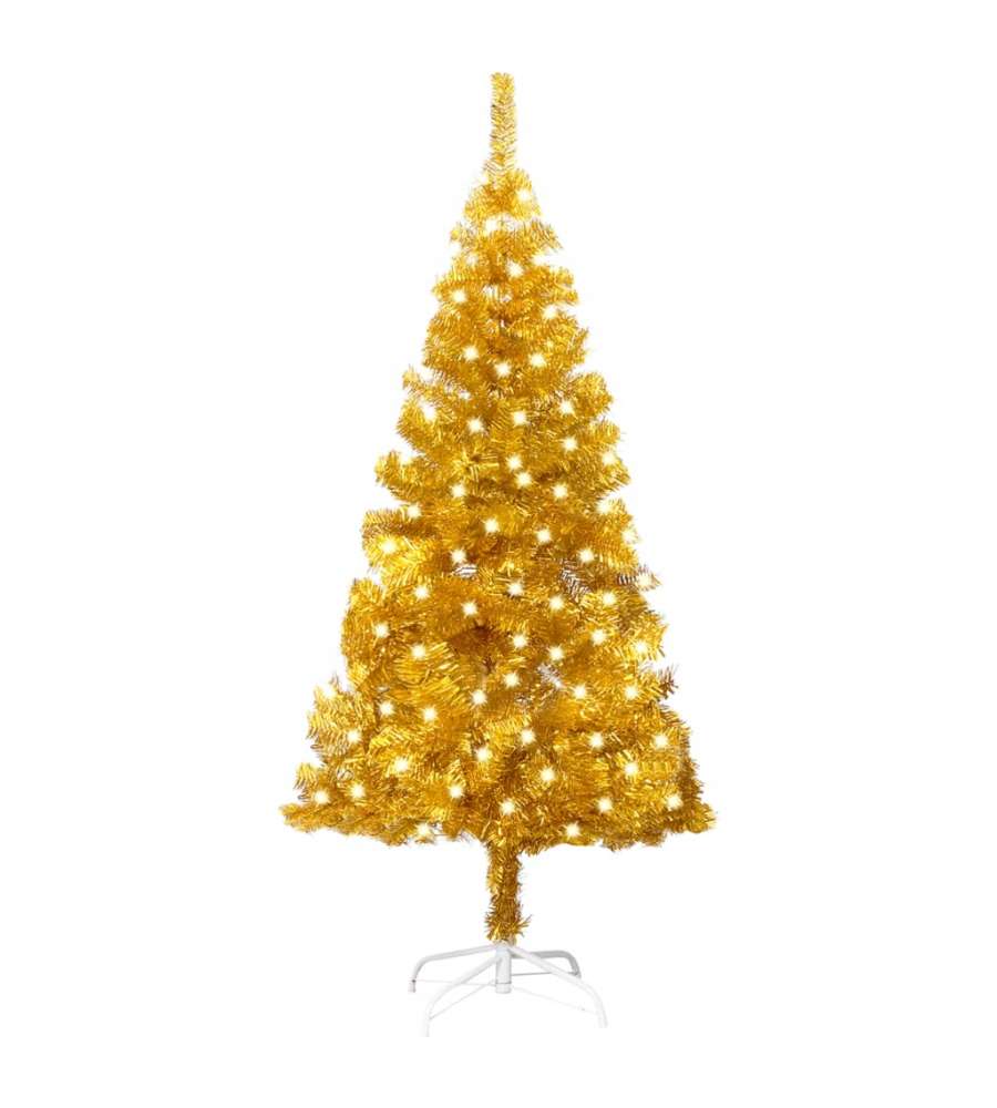 Albero di Natale Artificiale con LED e Supporto Oro 120 cm PET