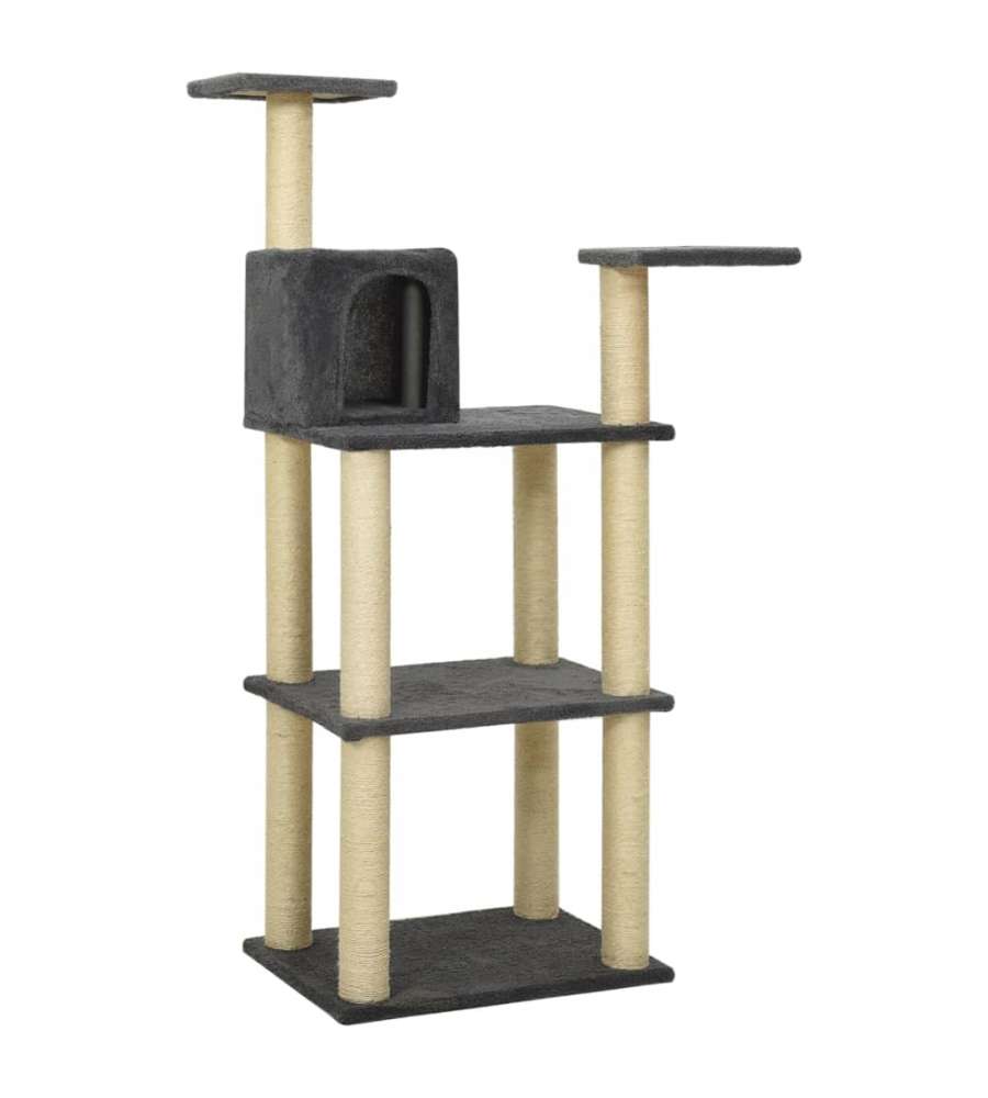 Albero per Gatti con Tiragraffi in Sisal Grigio Scuro 119 cm