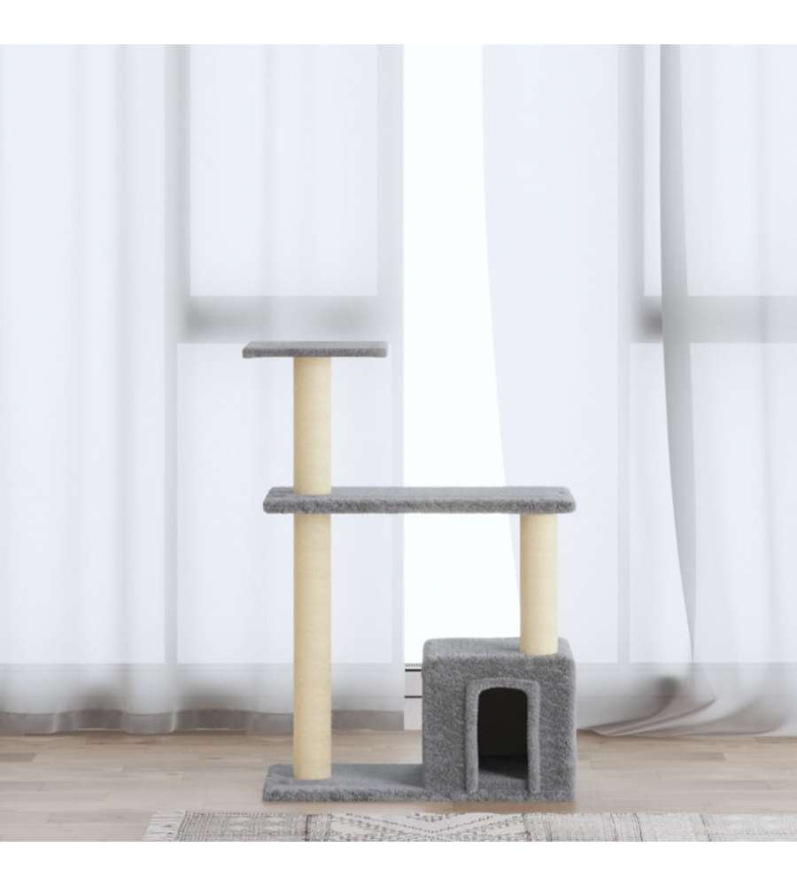 Albero per Gatti con Tiragraffi in Sisal Grigio Chiaro 70 cm