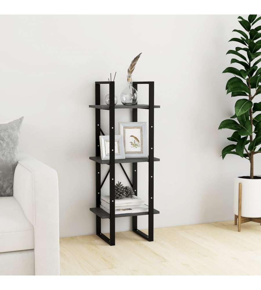 Libreria a 3 Ripiani Grigia 40x30x105 cm in Massello di Pino
