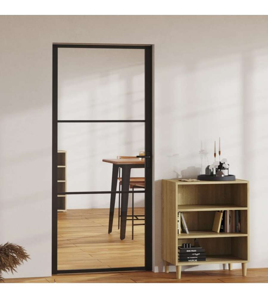 vidaXL Porta da Interno in Vetro e Alluminio - Nero - 93x201.5 cm