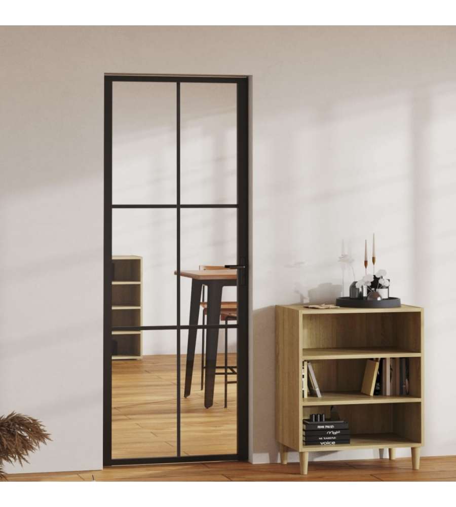Porta da Interno ESG Vetro e Alluminio 76x201,5 cm Nera 151202
