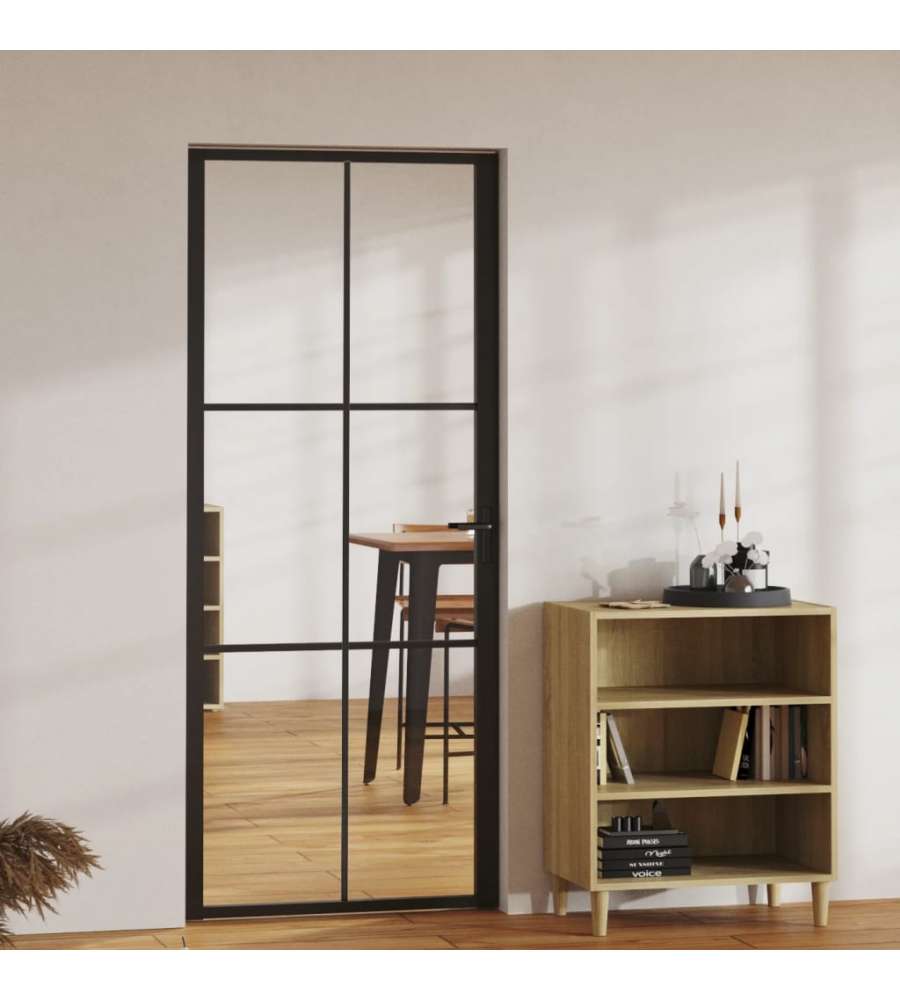 Porta da Interno ESG Vetro e Alluminio 83x201,5 cm Nera 151203