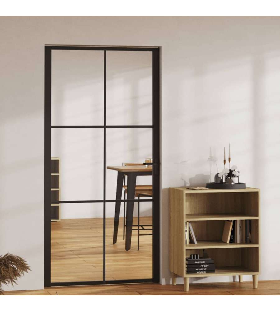 Porta da Interno in Vetro ESG e Alluminio 102,5x201,5 cm Nera