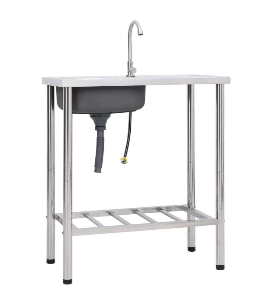 Lavello da Campeggio Vasca Singola con Rubinetto Acciaio Inox
