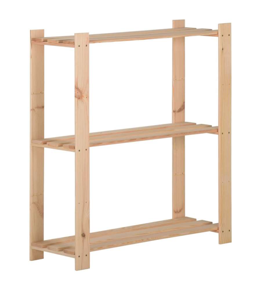 Scaffale a 3 Livelli 80x28,5x90 cm in Legno Massello di Pino