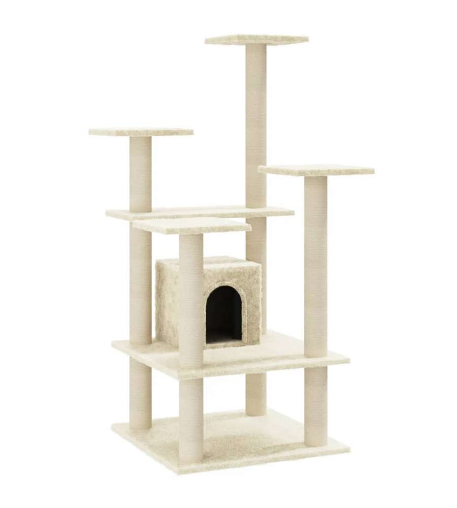Albero per Gatti con Pali Tiragraffi in Sisal Crema 110 cm