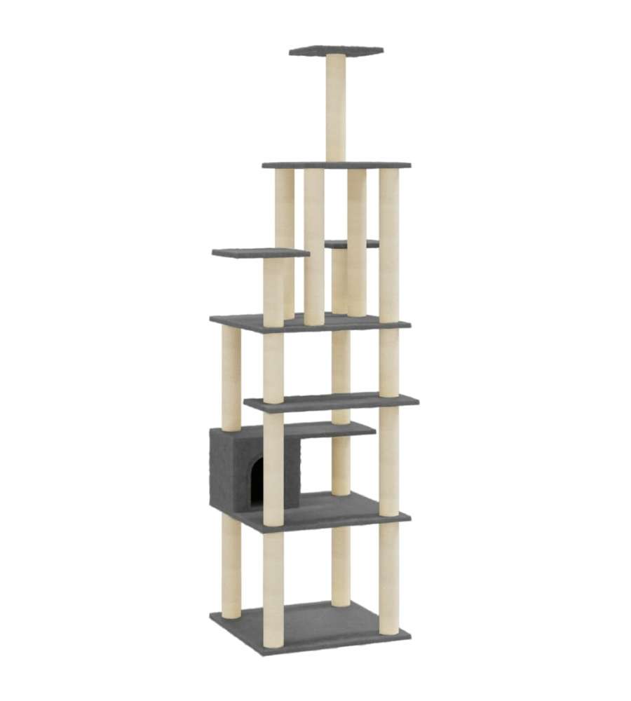Albero per Gatti con Tiragraffi in Sisal Grigio Scuro 183 cm
