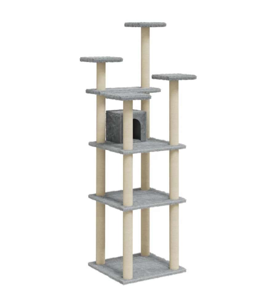 Albero per Gatti con Tiragraffi in Sisal Grigio Chiaro 171 cm