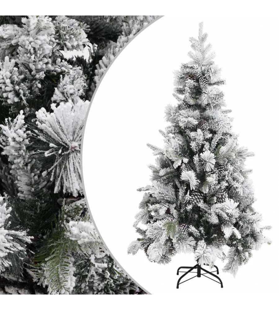Albero di Natale con Neve Floccata e Pigne 225 cm PVC e PE