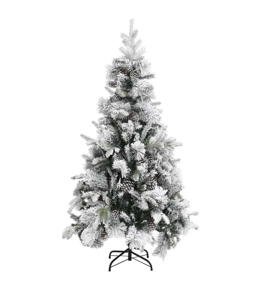 Albero di Natale con Neve Floccata e Pigne 225 cm PVC e PE
