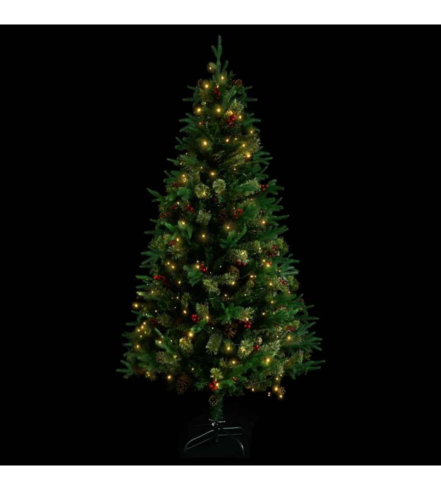 Albero di Natale con LED e Pigne Verde 225 cm in PVC e PE