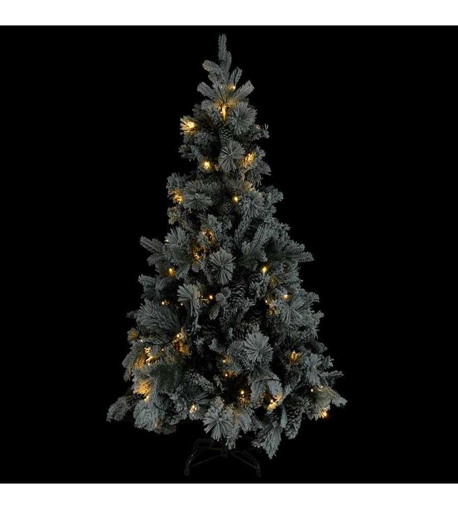 Albero di Natale con Neve Floccata LED e Pigne 225 cm PVC e PE