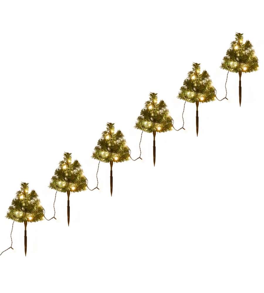 Sentiero Alberi di Natale 6 pz con LED Bianco Caldo 45 cm PVC