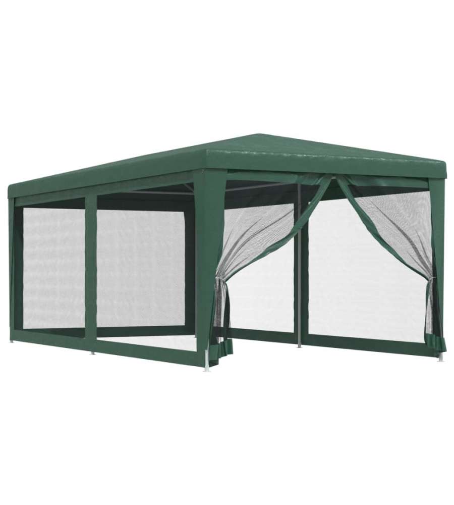 Tenda per Feste con 6 Pareti Laterali in Rete Verde 3x6 m HDPE