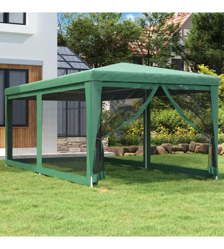 Tenda per Feste con 6 Pareti Laterali in Rete Verde 3x6 m HDPE
