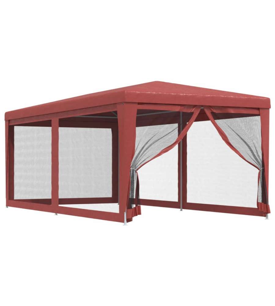 Tenda per Feste con 6 Pareti Laterali in Rete Rosso 3x6 m HDPE