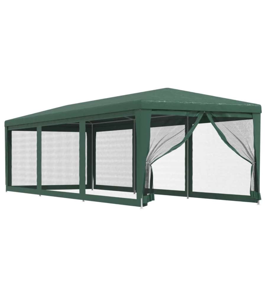 Tenda per Feste con 8 Pareti Laterali in Rete Verde 3x9 m HDPE