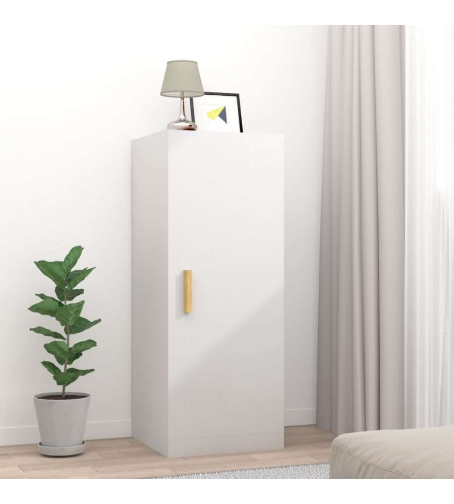 vidaXL Mobile Parete Bianco Lucido 34,5x34x90 cm in Legno Multistrato - Armadietto a Muro per Spazi Limitati - Scaffali e Mensole