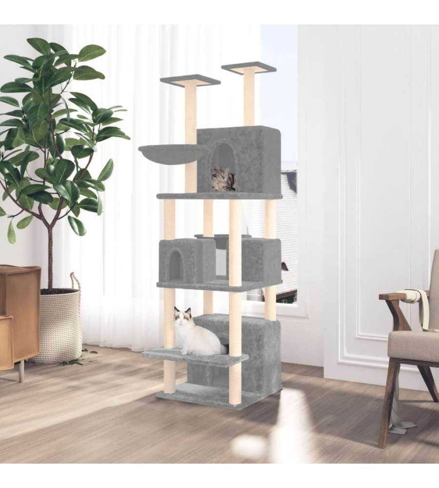 Albero per Gatti con Tiragraffi in Sisal Grigio Chiaro 180 cm