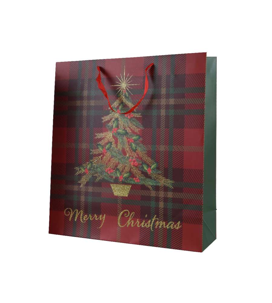 Busta regalo tartan e decoro albero 42h cm