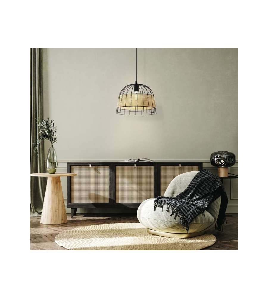 Sospensione ANWICK nero e rattan