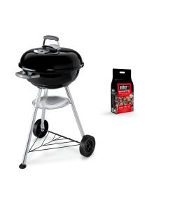 WEBER Barbecue a Carbone Compact Kettle Nero 47 cm con 2Kg di Bricchetti