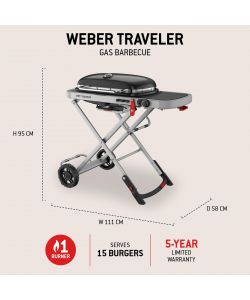 Weber Barbecue a Gas Traveler 2026 Pieghevole Nero 111 cm con Ruote