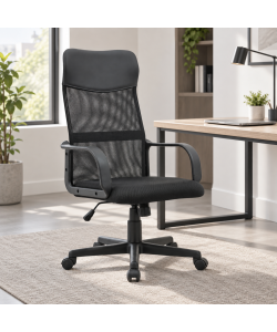 Domo Mea Poltrona Ufficio Ergonomica Nera - Seduta in PU e Schienale in Mesh