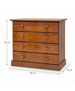 Domo Mea Cassettiera Classic 4 Cassetti in Legno Massello 78x86x43 cm