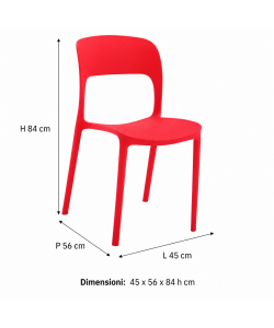 Sedia Vanity rossa in plastica 45x56x84 cm per interni elegante e leggera