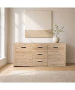 Madia Credenza in Legno Effetto Rovere 167x41x77 cm con Ante e Cassetti - Manuel