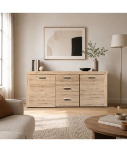 Madia Credenza in Legno Effetto Rovere 167x41x77 cm con Ante e Cassetti - Manuel