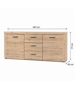 Madia Credenza in Legno Effetto Rovere 167x41x77 cm con Ante e Cassetti - Manuel