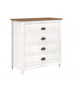 Topazio Cassettiera Bianca 84 cm - 4 Cassetti con Maniglie Ottone